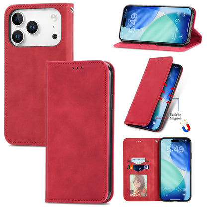 For iPhone 18 Pro Retro Skin Feel Magnetic Leather Phone Case - Red - SYA002322614C