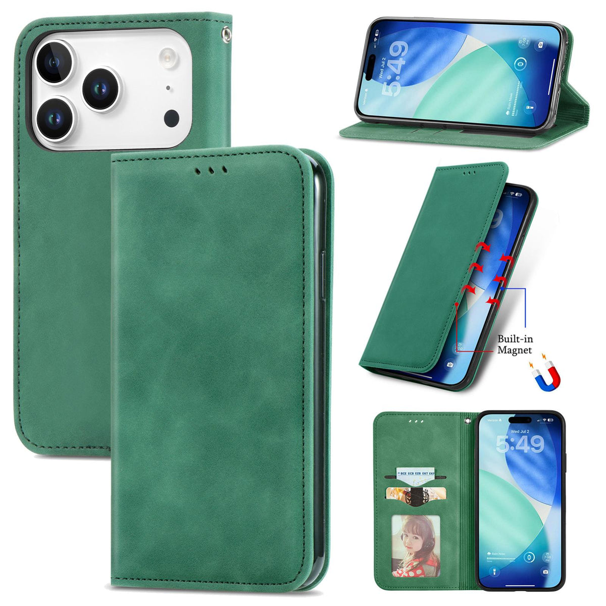 For iPhone 18 Pro Retro Skin Feel Magnetic Leather Phone Case - Green - SYA002322614D