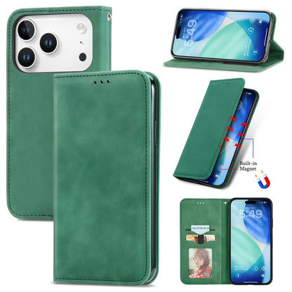 For iPhone 18 Pro Retro Skin Feel Magnetic Leather Phone Case - Green - SYA002322614D
