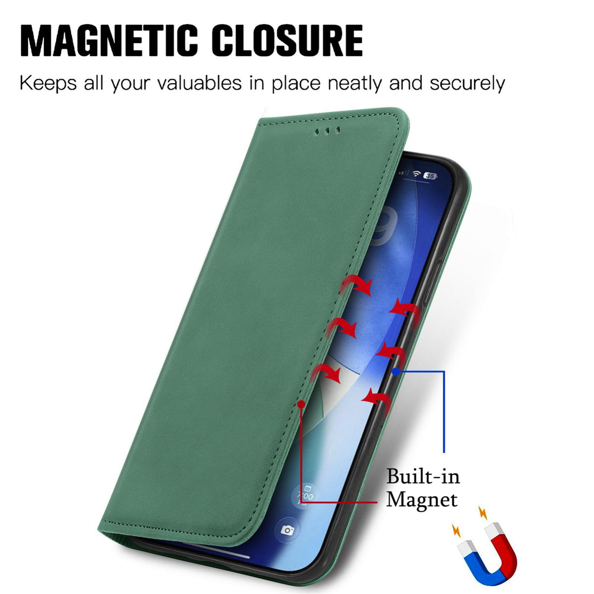 For iPhone 18 Pro Retro Skin Feel Magnetic Leather Phone Case - Green - SYA002322614D