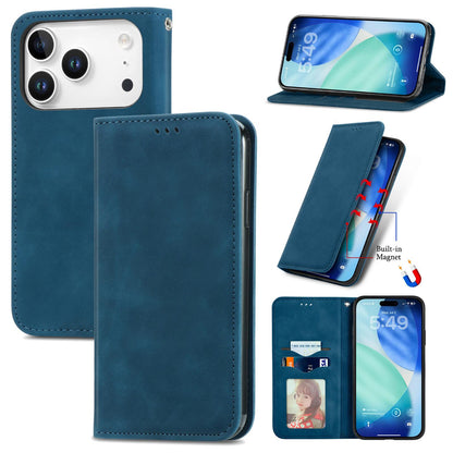 For iPhone 18 Pro Retro Skin Feel Magnetic Leather Phone Case - Blue - SYA002322614E