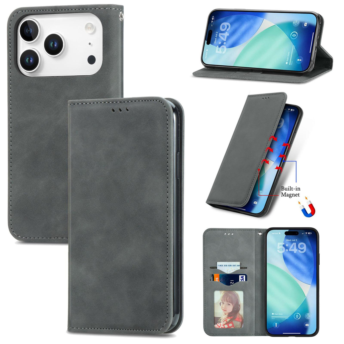 For iPhone 18 Pro Retro Skin Feel Magnetic Leather Phone Case - Gray - SYA002322614F