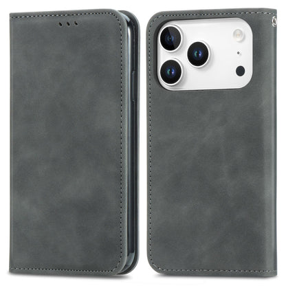 For iPhone 18 Pro Retro Skin Feel Magnetic Leather Phone Case - Gray - SYA002322614F