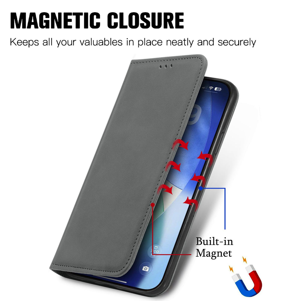 For iPhone 18 Pro Retro Skin Feel Magnetic Leather Phone Case - Gray - SYA002322614F
