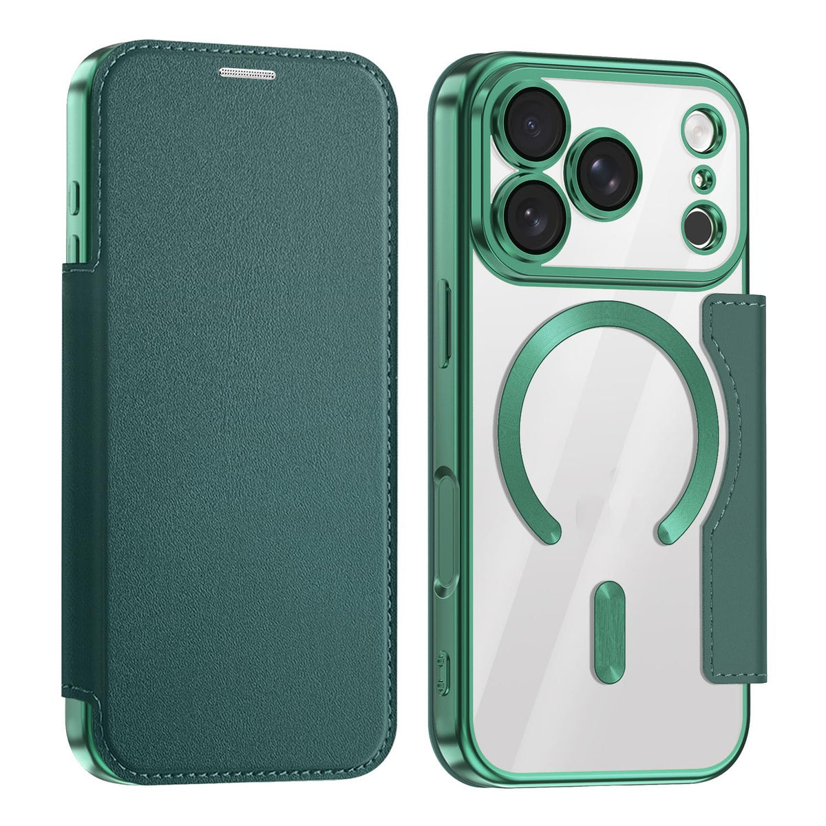 For iPhone 18 Pro Shield MagSafe RFID Anti-theft Leather Phone Case - Green - SYA002330014E