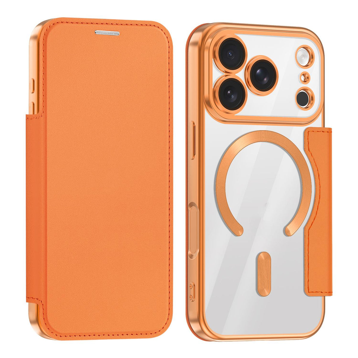 For iPhone 18 Pro Shield MagSafe RFID Anti-theft Leather Phone Case - Orange - SYA002330014I