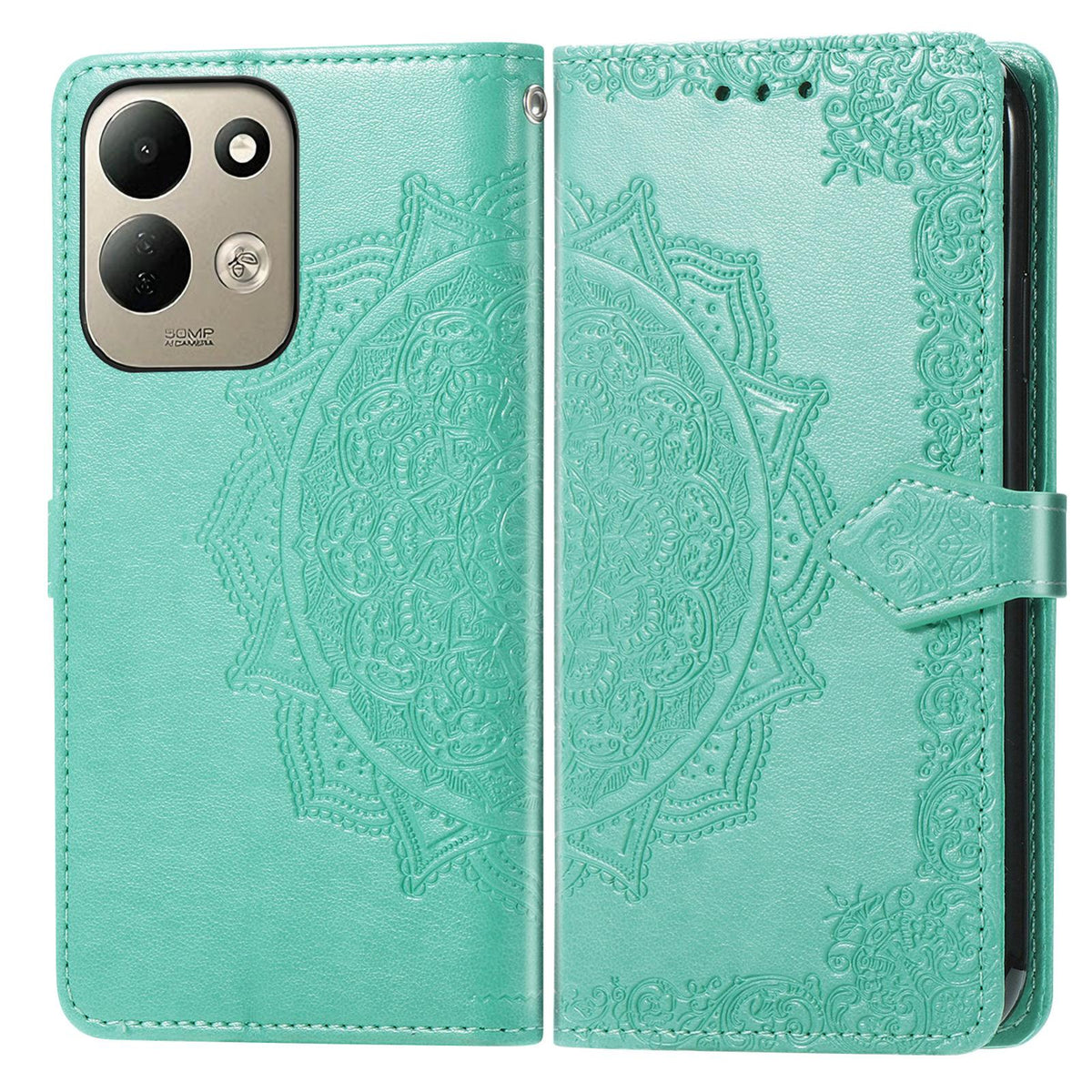 For Xiaomi Poco C95 Pro Mandala Flower Embossed Leather Phone Case - Green - SYA002382418A