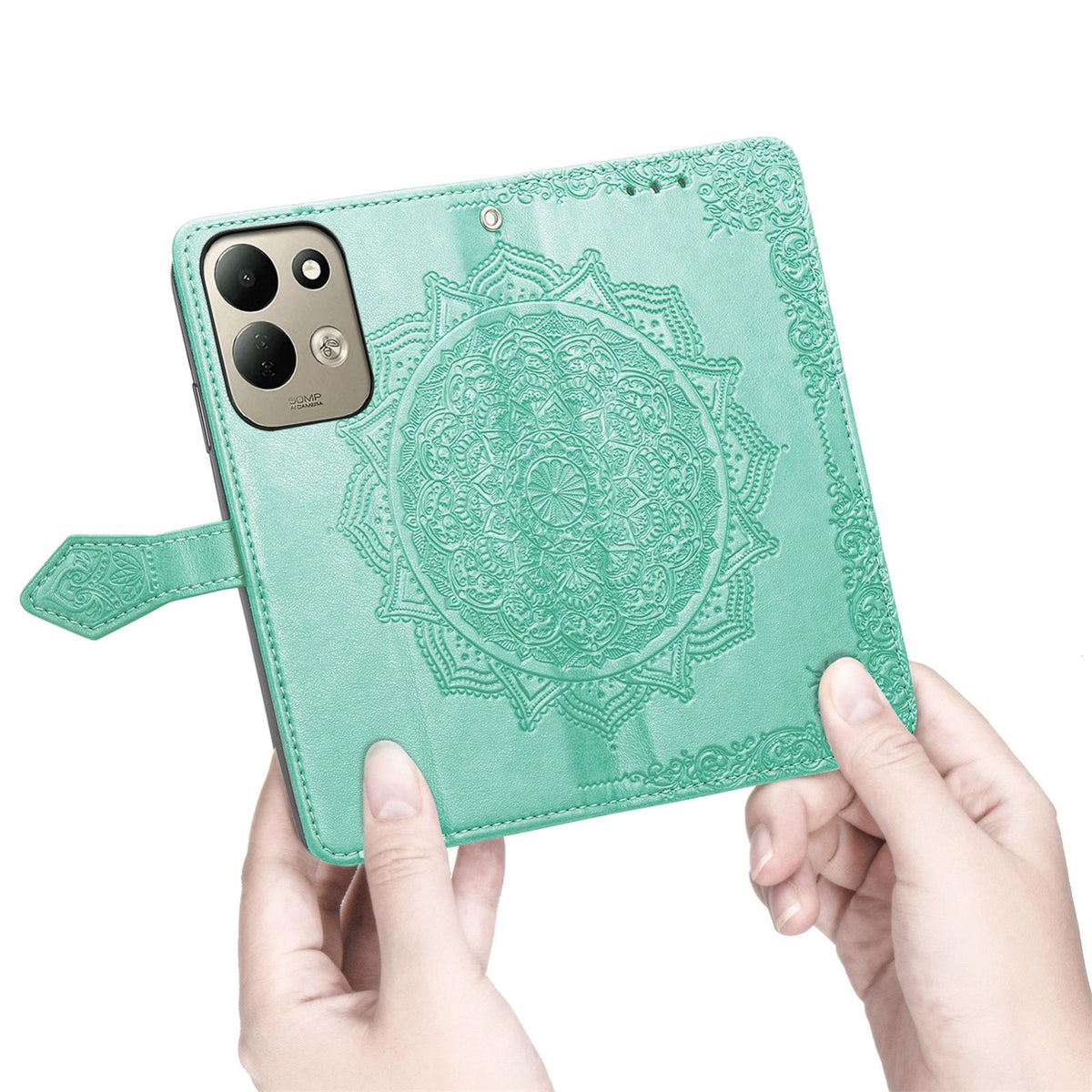 For Xiaomi Poco C95 Pro Mandala Flower Embossed Leather Phone Case - Green - SYA002382418A