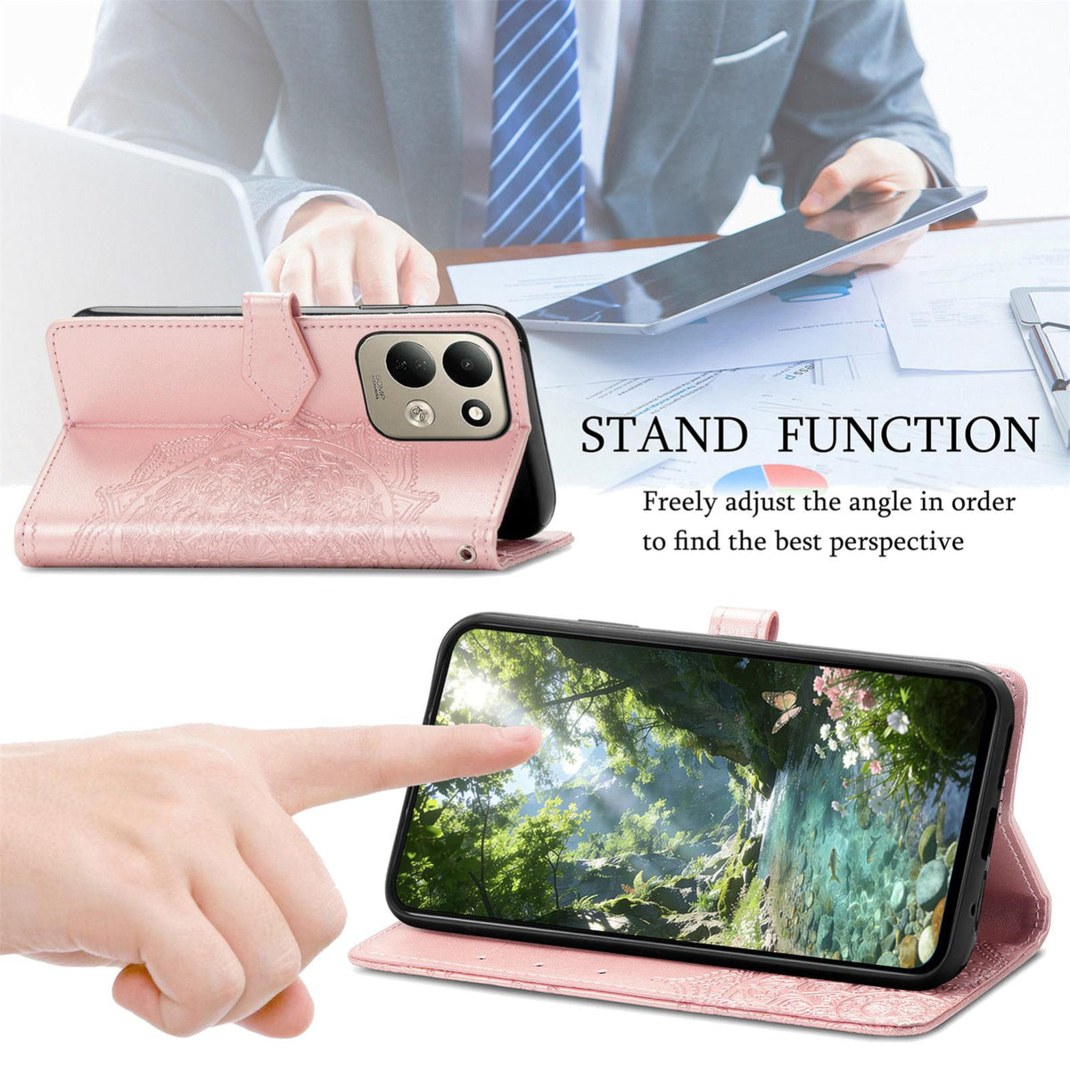 For Xiaomi Poco C95 Pro Mandala Flower Embossed Leather Phone Case - Rose Gold - SYA002382418B