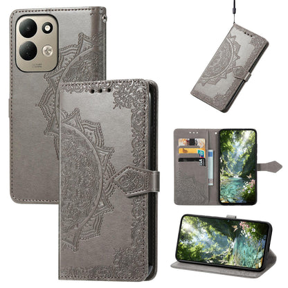 For Xiaomi Poco C95 Pro Mandala Flower Embossed Leather Phone Case - Grey - SYA002382418C