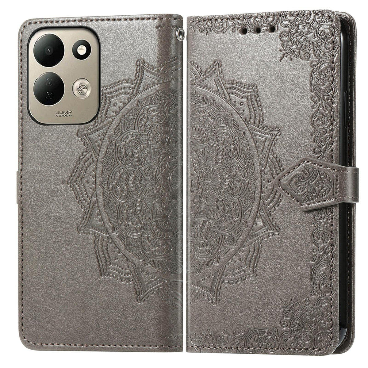 For Xiaomi Poco C95 Pro Mandala Flower Embossed Leather Phone Case - Grey - SYA002382418C
