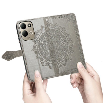 For Xiaomi Poco C95 Pro Mandala Flower Embossed Leather Phone Case - Grey - SYA002382418C