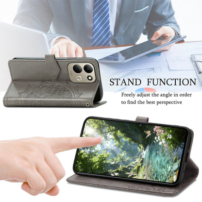 For Xiaomi Poco C95 Pro Mandala Flower Embossed Leather Phone Case - Grey - SYA002382418C