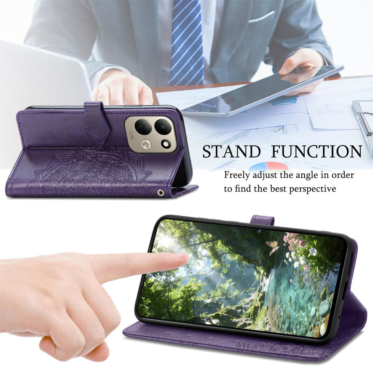 For Xiaomi Poco C95 Pro Mandala Flower Embossed Leather Phone Case - Purple - SYA002382418D