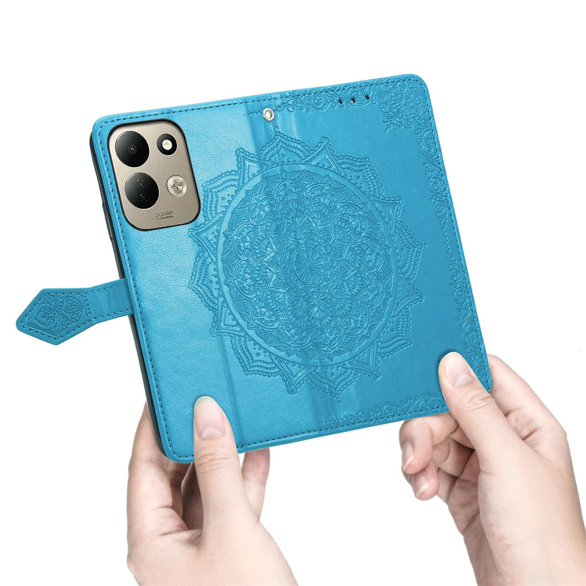 For Xiaomi Poco C95 Pro Mandala Flower Embossed Leather Phone Case - Blue - SYA002382418E