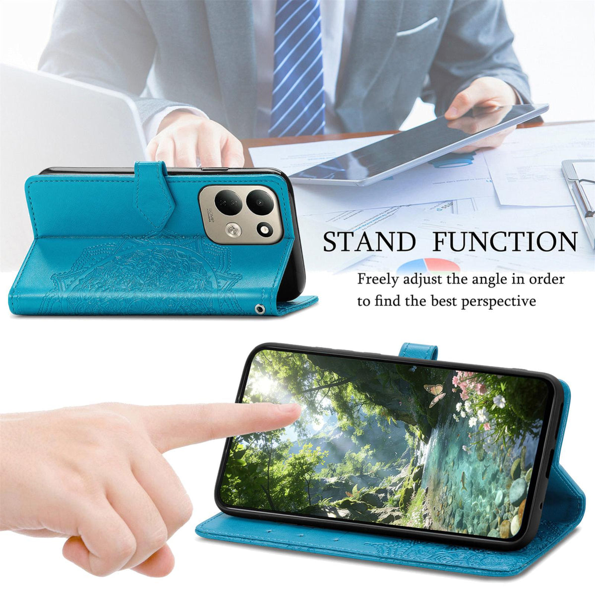 For Xiaomi Poco C95 Pro Mandala Flower Embossed Leather Phone Case - Blue - SYA002382418E