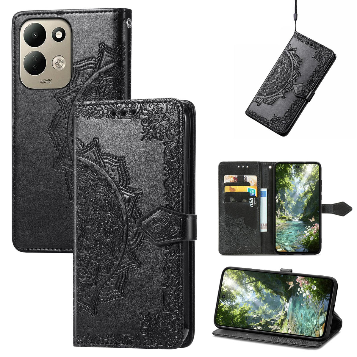 For Xiaomi Poco C95 Pro Mandala Flower Embossed Leather Phone Case - Black - SYA002382418F