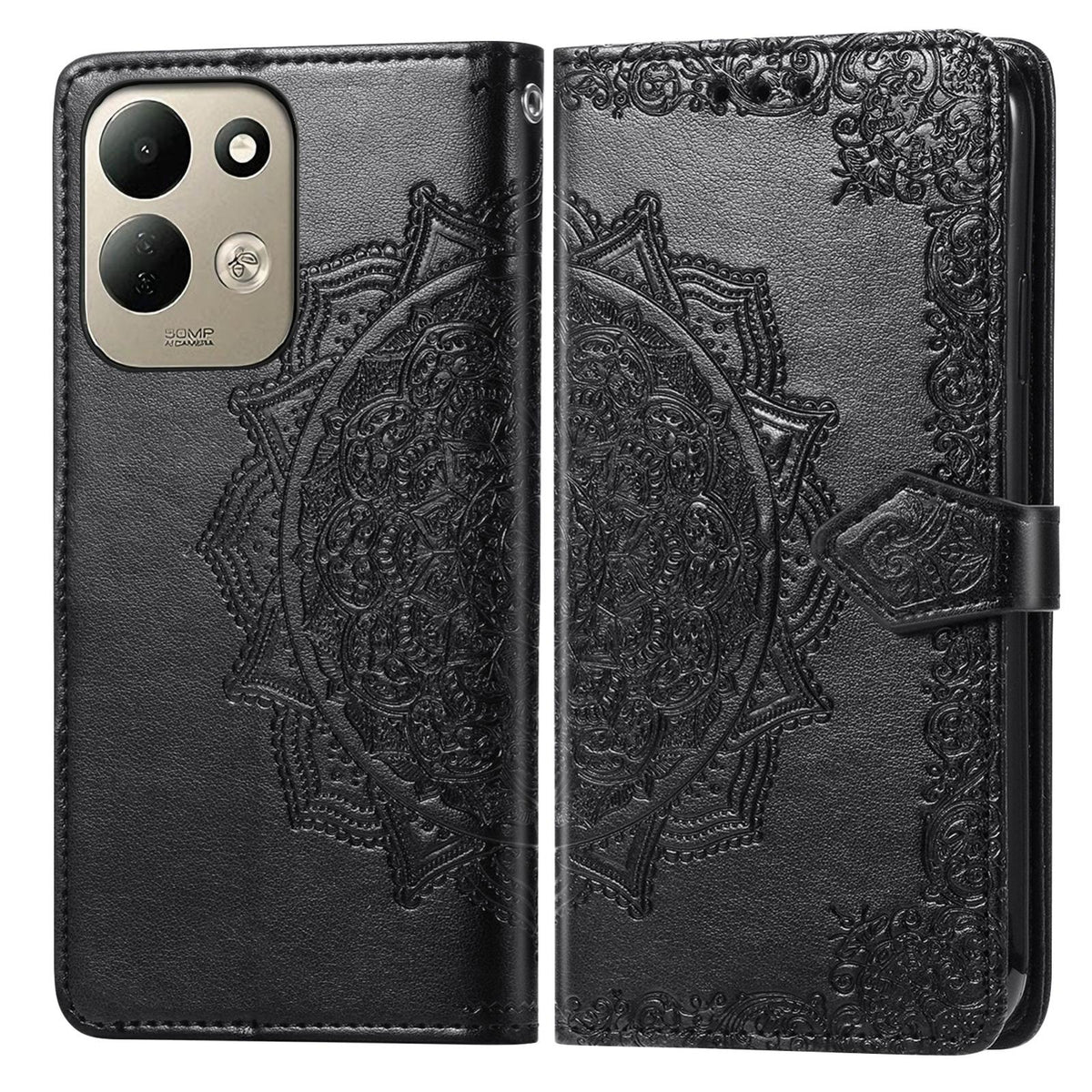 For Xiaomi Poco C95 Pro Mandala Flower Embossed Leather Phone Case - Black - SYA002382418F