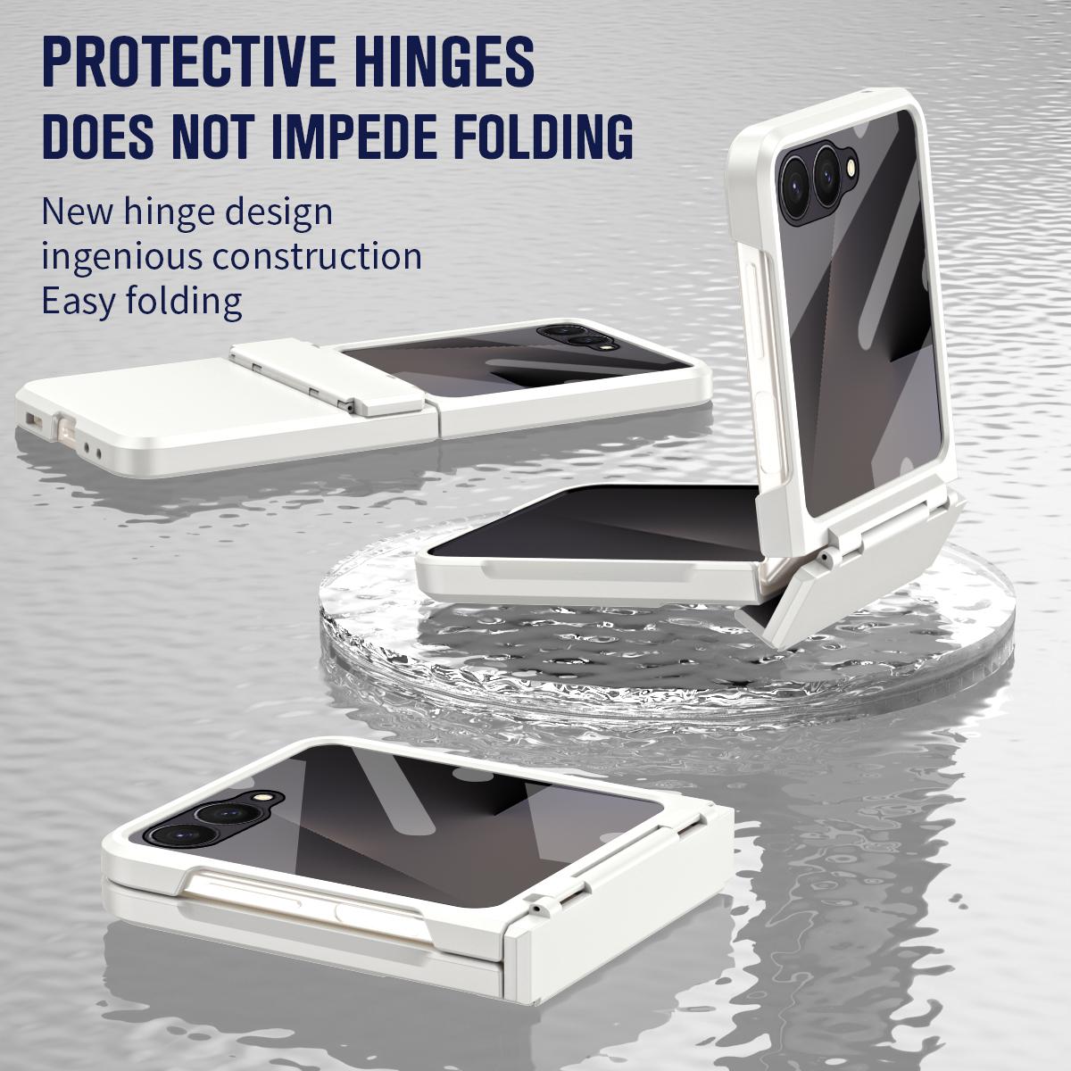 For Galaxy Z Flip8 5G Diamond Case-film Integral Hinge Shockproof Phone Case - White - SYA002386206A