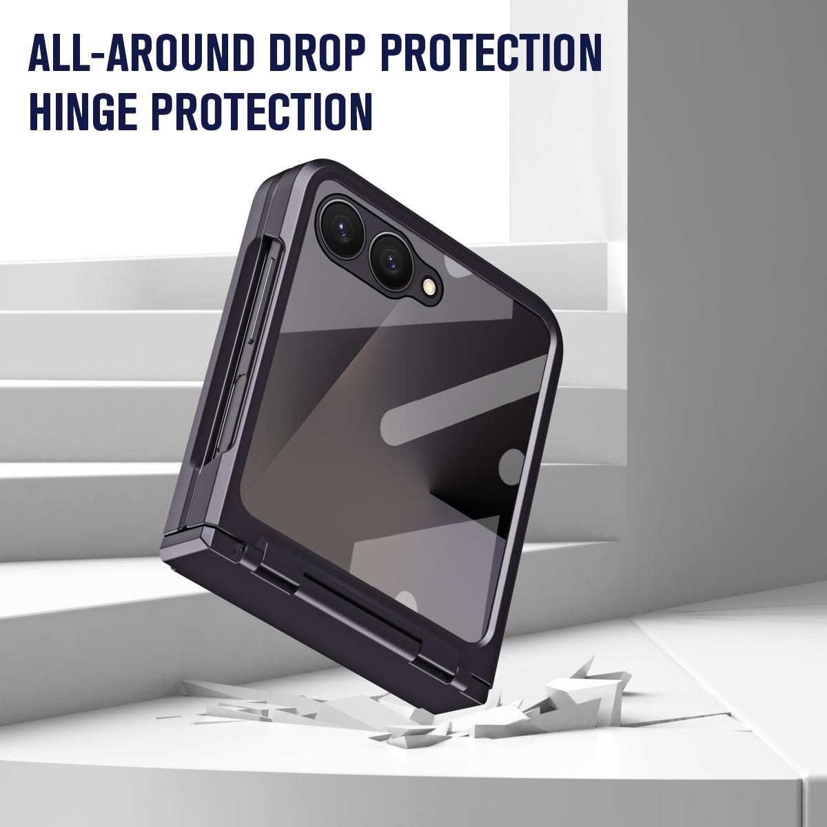 For Galaxy Z Flip8 5G Diamond Case-film Integral Hinge Shockproof Phone Case - Black - SYA002386206C