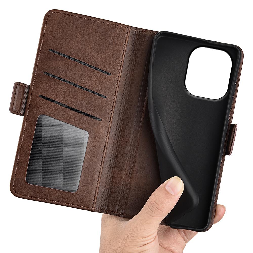 For Redmi Note 17 Pro Max 5G Global 163.4mm Dual-side Magnetic Buckle Horizontal Flip Leather Phone Case - Brown - SYA002394650C