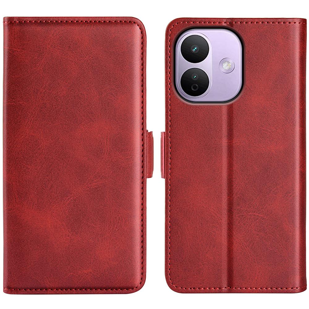 For Redmi Note 17 Pro Max 5G Global 163.4mm Dual-side Magnetic Buckle Horizontal Flip Leather Phone Case - Red - SYA002394650E