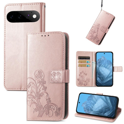 For Google Pixel 11 Pro XL Four-leaf Clasp Embossed Buckle Leather Phone Case(Rose Gold)