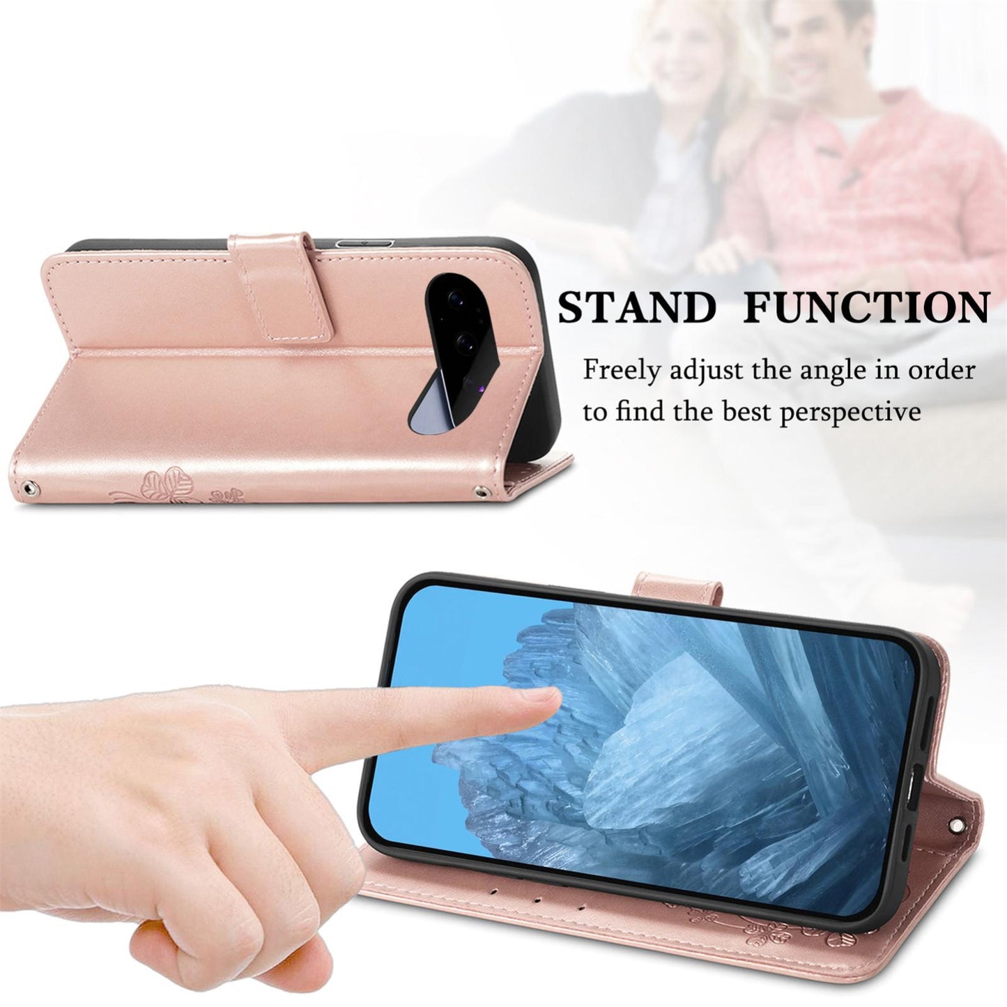 For Google Pixel 11 Pro XL Four-leaf Clasp Embossed Buckle Leather Phone Case(Rose Gold)