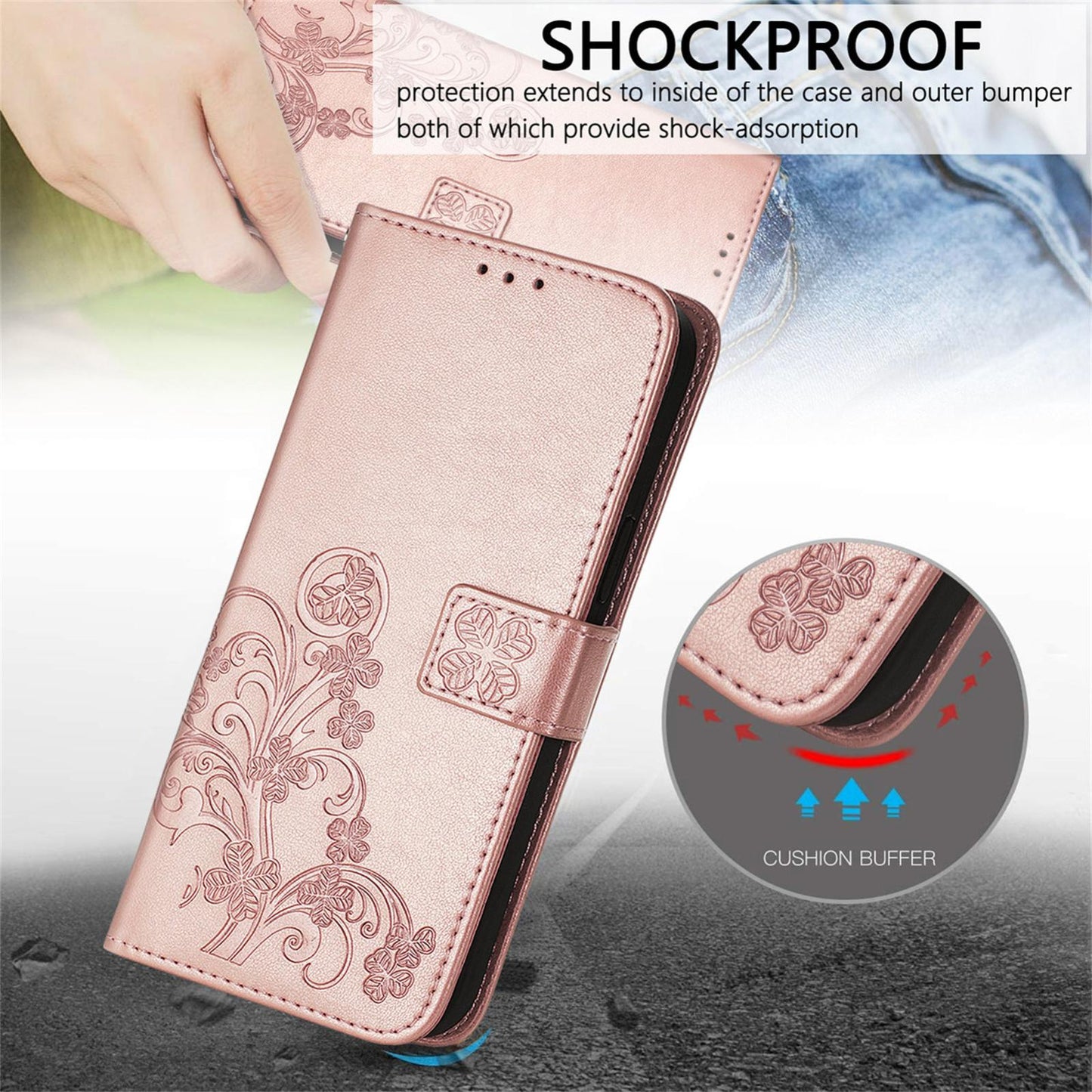 For Google Pixel 11 Pro XL Four-leaf Clasp Embossed Buckle Leather Phone Case(Rose Gold)