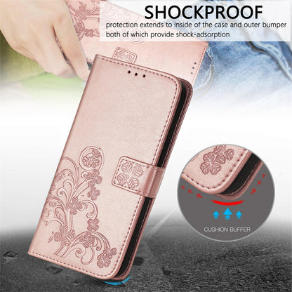 For Google Pixel 11 Pro XL Four-leaf Clasp Embossed Buckle Leather Phone Case(Rose Gold)