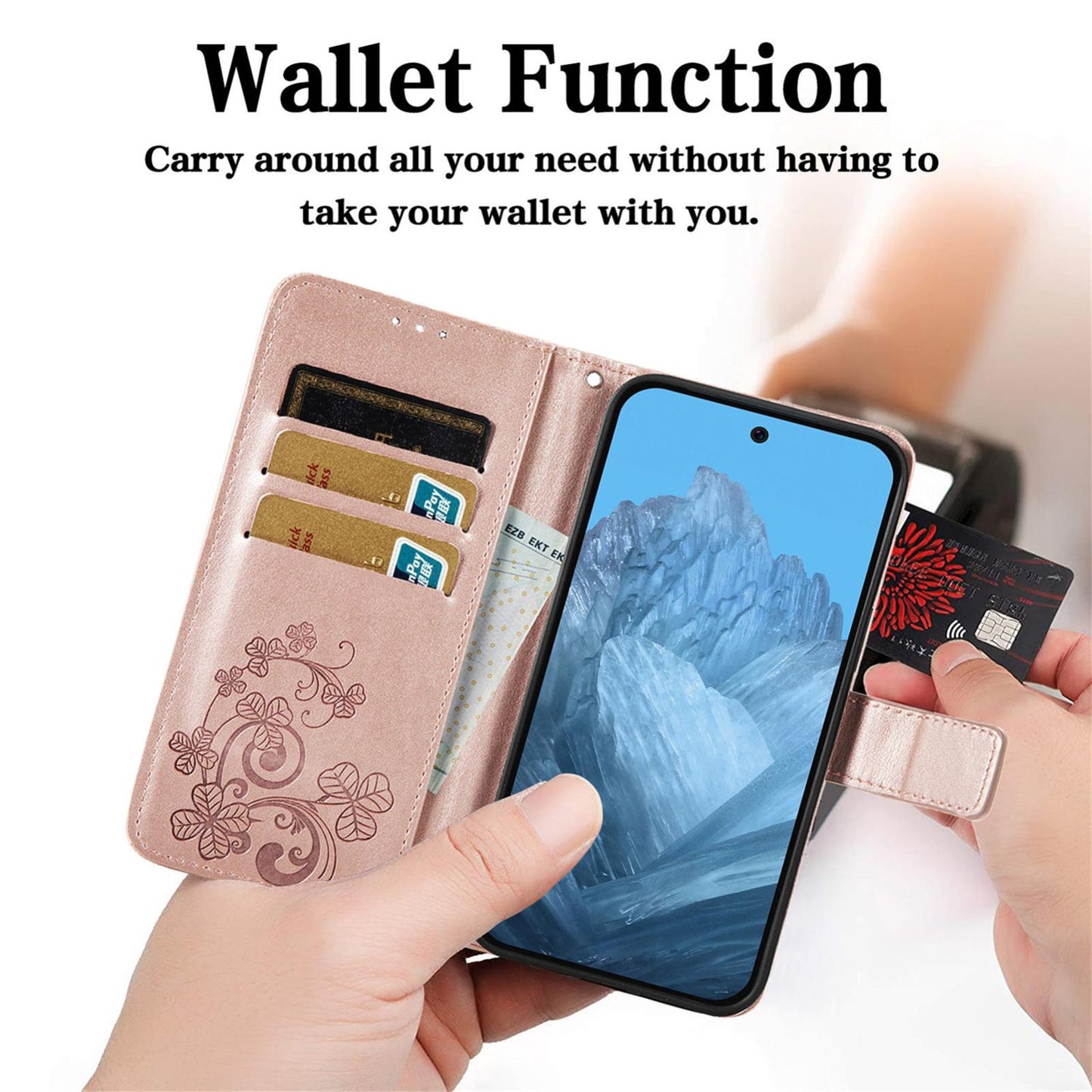 For Google Pixel 11 Pro XL Four-leaf Clasp Embossed Buckle Leather Phone Case(Rose Gold)