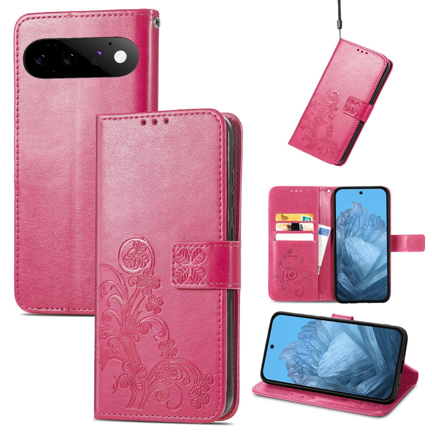 For Google Pixel 11 Pro XL Four-leaf Clasp Embossed Buckle Leather Phone Case(Red)