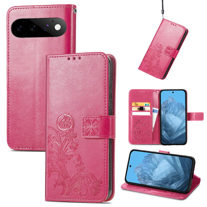 For Google Pixel 11 Pro XL Four-leaf Clasp Embossed Buckle Leather Phone Case(Red)