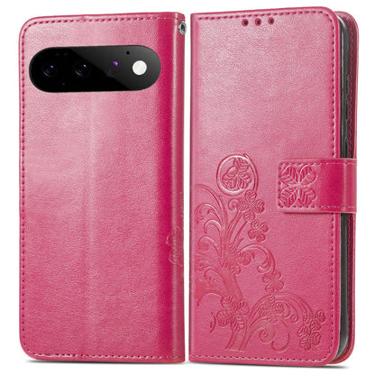 For Google Pixel 11 Pro XL Four-leaf Clasp Embossed Buckle Leather Phone Case(Red)