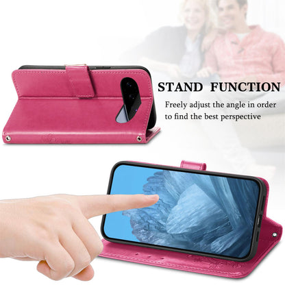 For Google Pixel 11 Pro XL Four-leaf Clasp Embossed Buckle Leather Phone Case(Red)