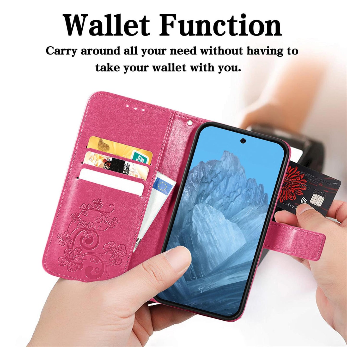 For Google Pixel 11 Pro XL Four-leaf Clasp Embossed Buckle Leather Phone Case(Red)