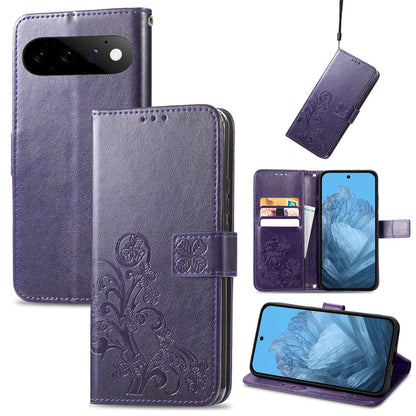 For Google Pixel 11 Pro XL Four-leaf Clasp Embossed Buckle Leather Phone Case(Purple)