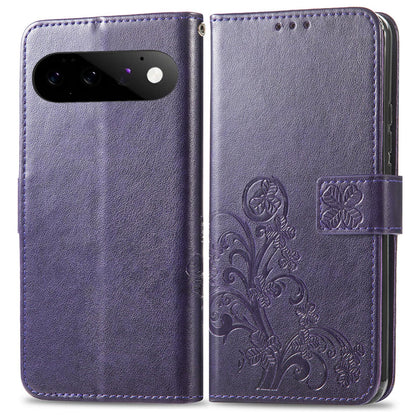 For Google Pixel 11 Pro XL Four-leaf Clasp Embossed Buckle Leather Phone Case(Purple)