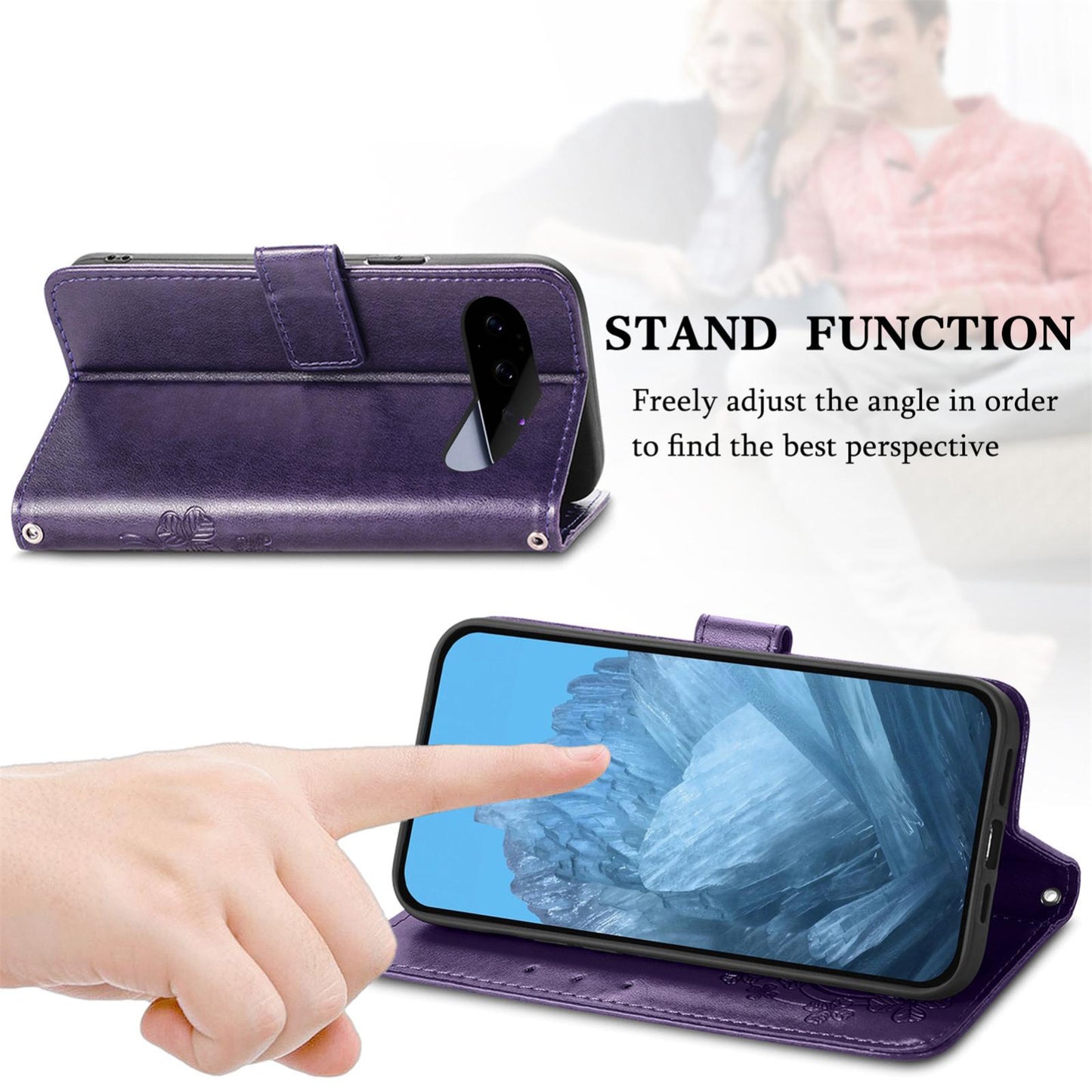 For Google Pixel 11 Pro XL Four-leaf Clasp Embossed Buckle Leather Phone Case(Purple)