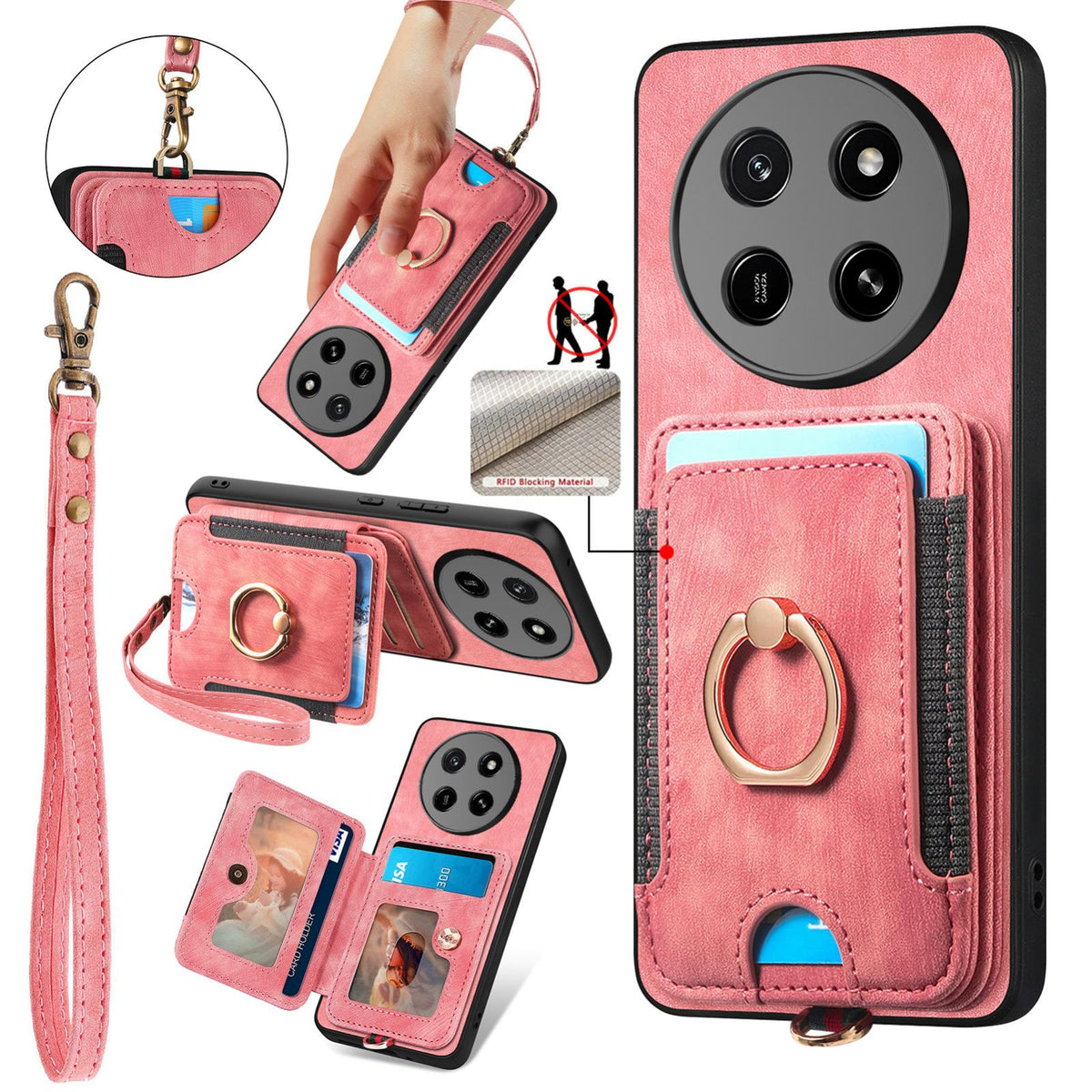 For Honor X80 Pro Max 5G Retro Skin-feel Ring Multi-card RFID Wallet Phone Case - Pink - SYA002460006A