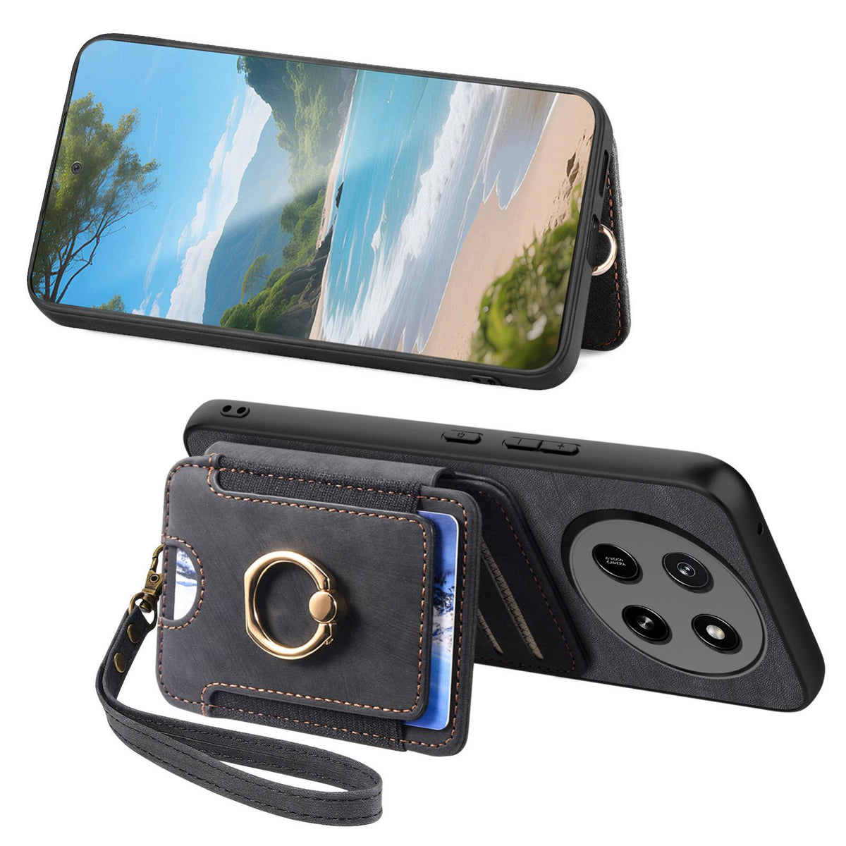 For Honor X80 Pro Max 5G Retro Skin-feel Ring Multi-card RFID Wallet Phone Case - Black - SYA002460006B