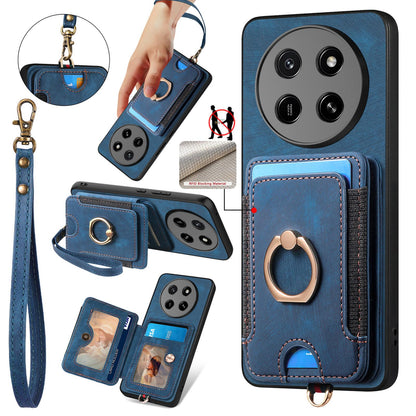 For Honor X80 Pro Max 5G Retro Skin-feel Ring Multi-card RFID Wallet Phone Case - Blue - SYA002460006C