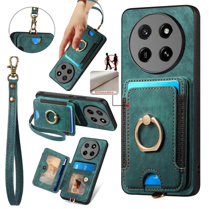 For Honor X80 Pro Max 5G Retro Skin-feel Ring Multi-card RFID Wallet Phone Case - Green - SYA002460006D