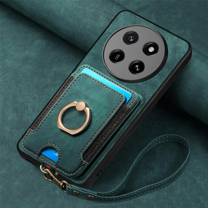 For Honor X80 Pro Max 5G Retro Skin-feel Ring Multi-card RFID Wallet Phone Case - Green - SYA002460006D