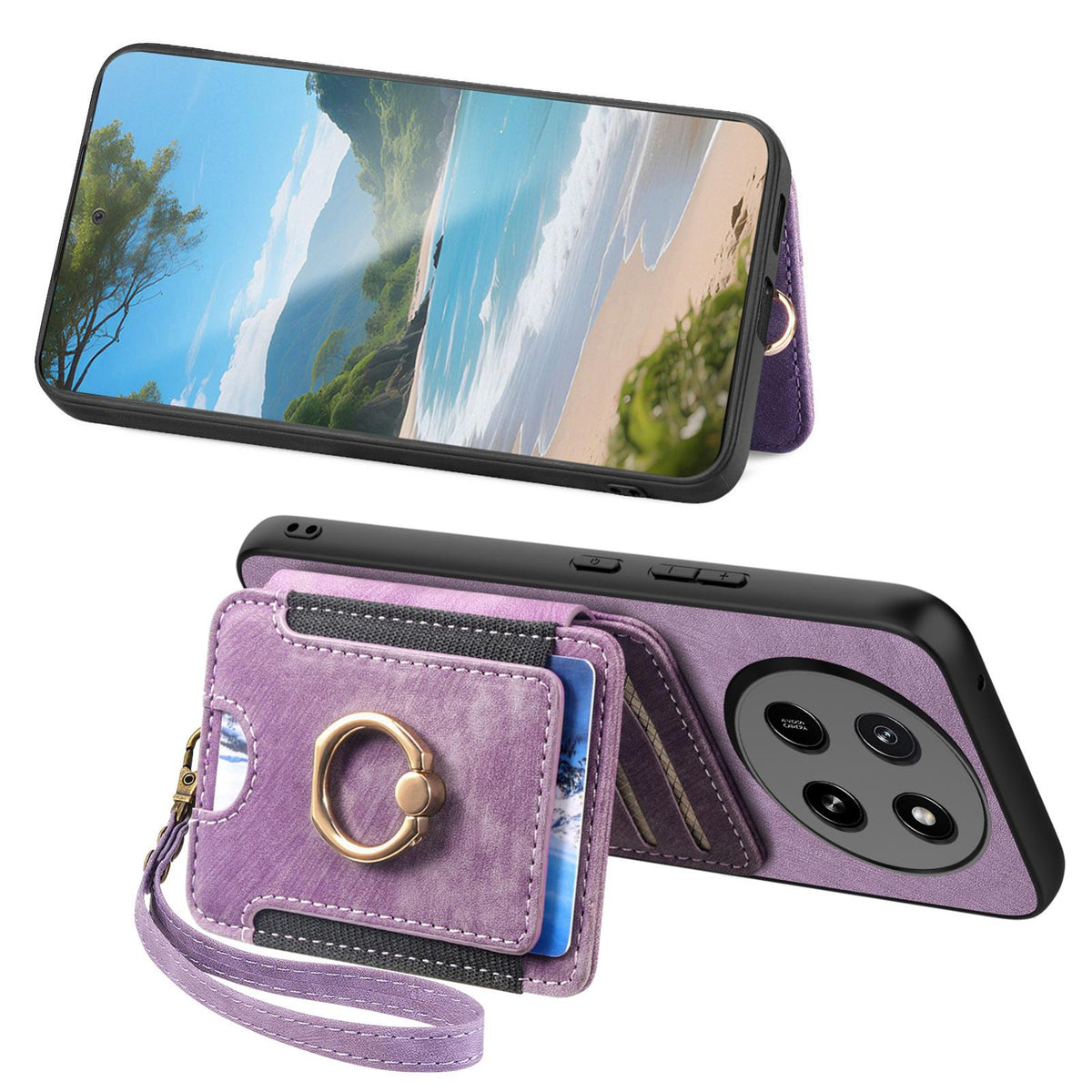 For Honor X80 Pro Max 5G Retro Skin-feel Ring Multi-card RFID Wallet Phone Case - Purple - SYA002460006E