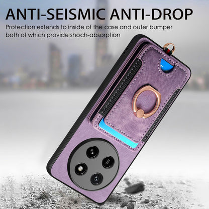 For Honor X80 Pro Max 5G Retro Skin-feel Ring Multi-card RFID Wallet Phone Case - Purple - SYA002460006E
