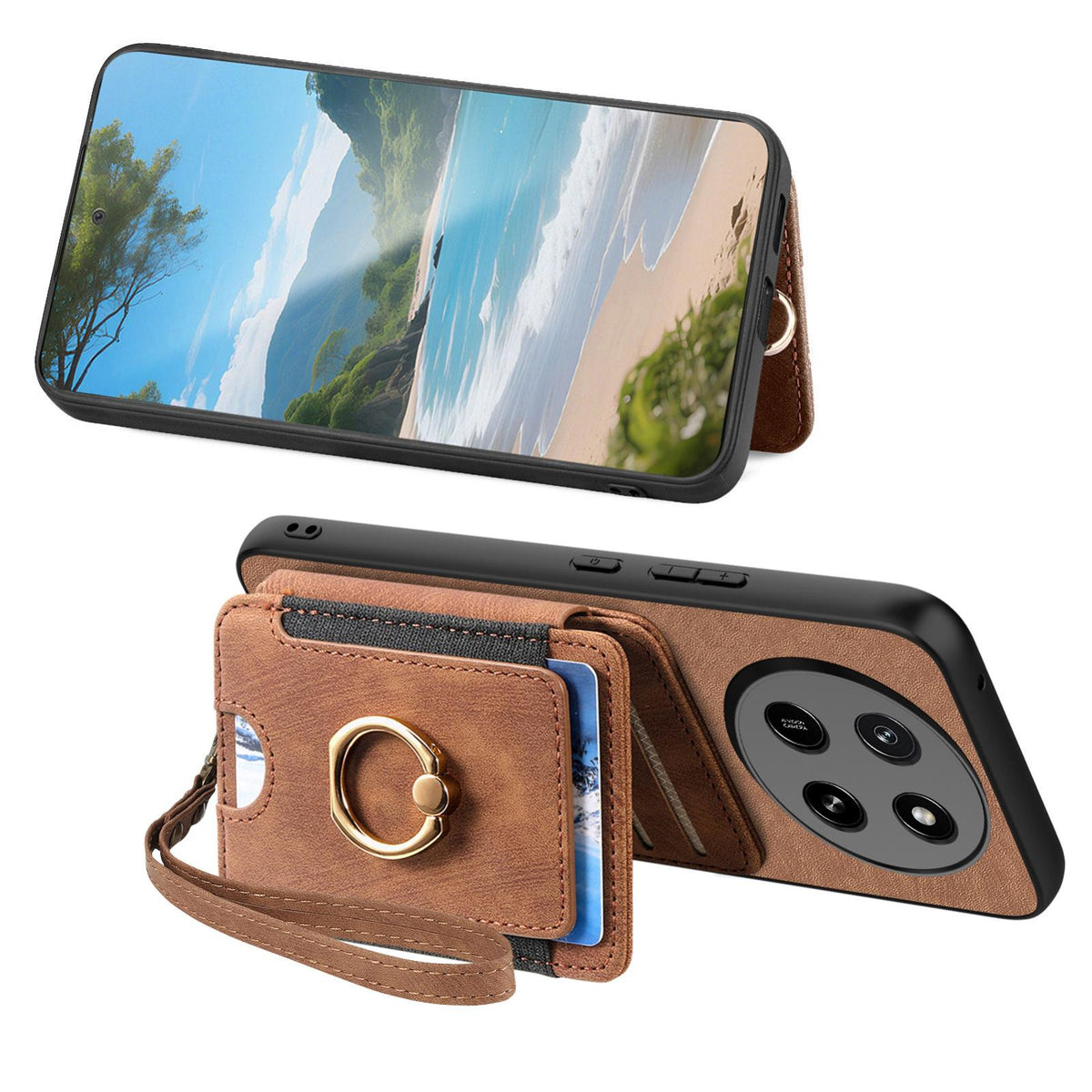 For Honor X80 Pro Max 5G Retro Skin-feel Ring Multi-card RFID Wallet Phone Case - Brown - SYA002460006F