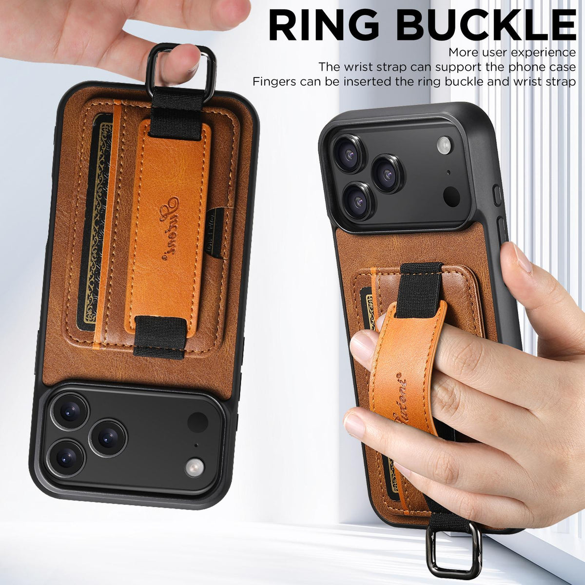 For iPhone 18 Pro Max Suteni H13 Card Wallet Wrist Strap Holder PU Phone Case - Brown - SYA002464414B