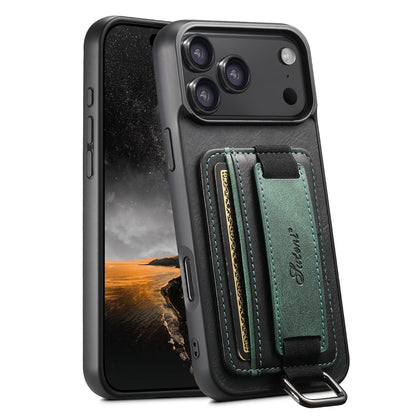 For iPhone 18 Pro Suteni H13 Card Wallet Wrist Strap Holder PU Phone Case - Black - SYA002464415A