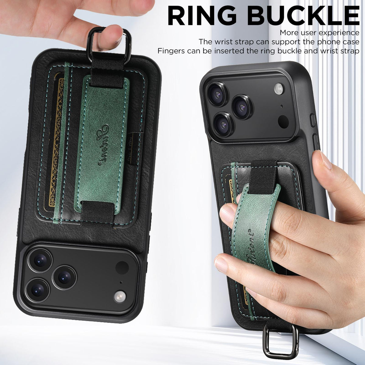 For iPhone 18 Pro Suteni H13 Card Wallet Wrist Strap Holder PU Phone Case - Black - SYA002464415A